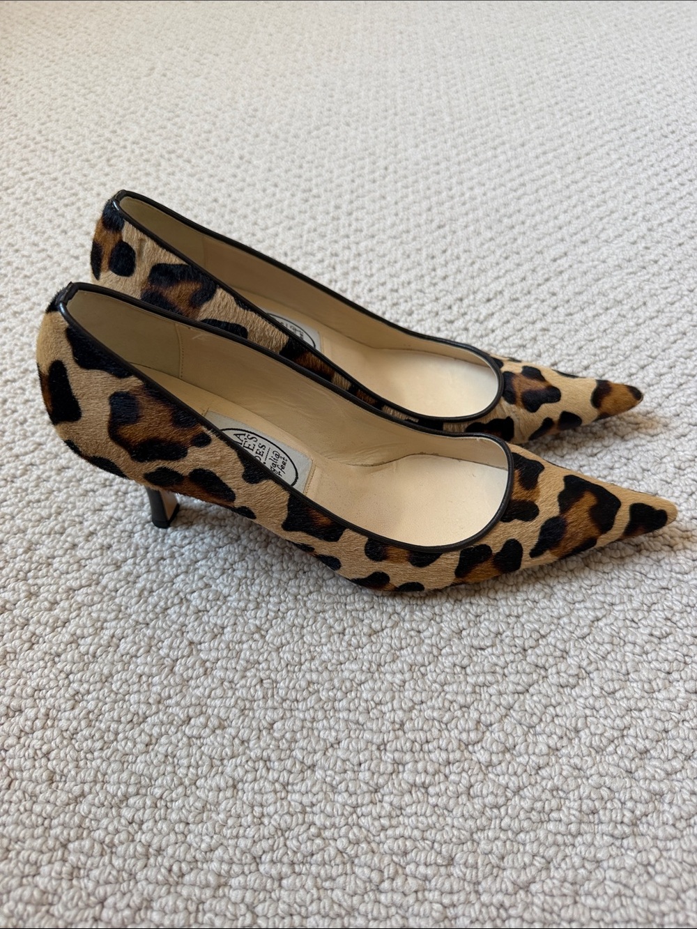 Emma Hope Leopard Print Pointed Toe Pumps - Tan/Black - Picture 3 of 10
